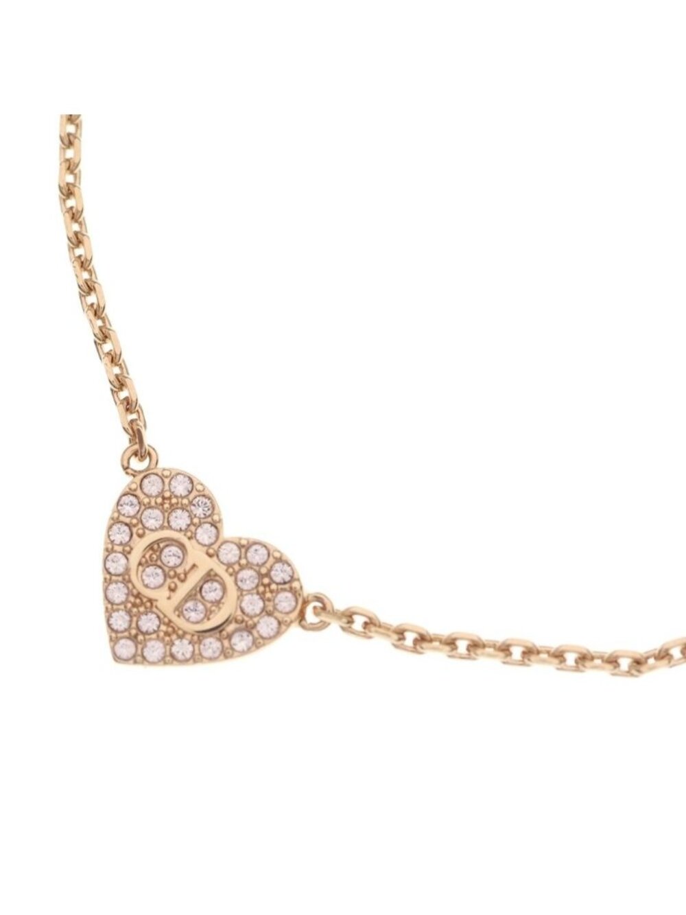 Dior CD Logo Line Stone Heart Necklace Pendant Chain Pink Gold - Picture 1 of 6